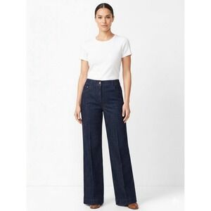 Talbots Trouser Jeans 10 Juliette Wash Dark Denim Wide Leg High Rise Teacher EUC